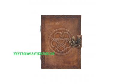 Handmade Antique Design Round Pentagram Embossed Leather Journal Charcoal Color Journals Notebook & Sketchbook